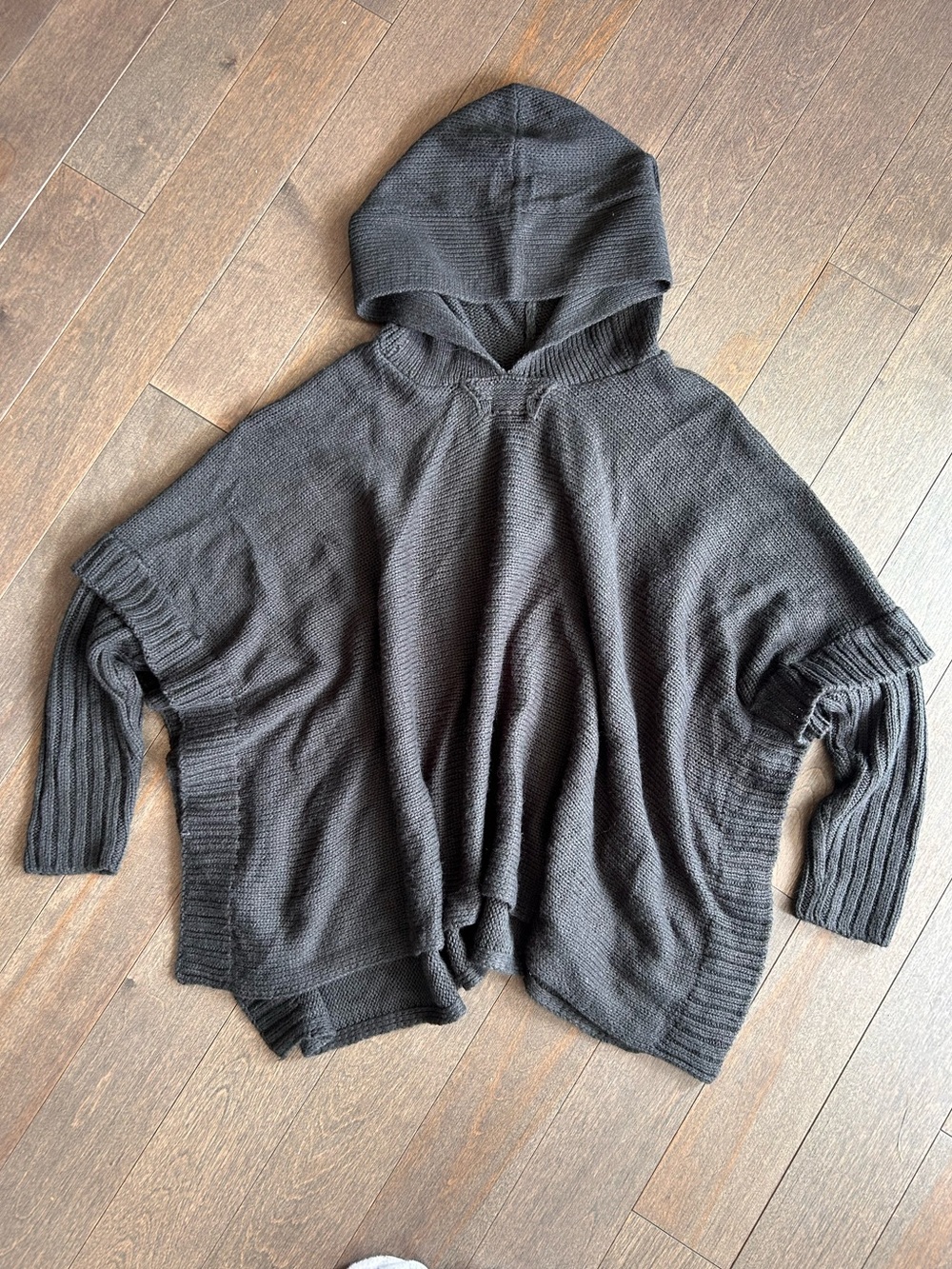 Cozy‎ Hooded Knit Poncho sweater - Dark Charcoal size large